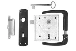 Poortslot / Met Hefschoot / L+R Bruikbaar / Doornmaat 60 Mm / Deurkrukgarnituur Met Schild / Sluitplaat / 2 Bonte Baardsleutels / Staal Verzinkt